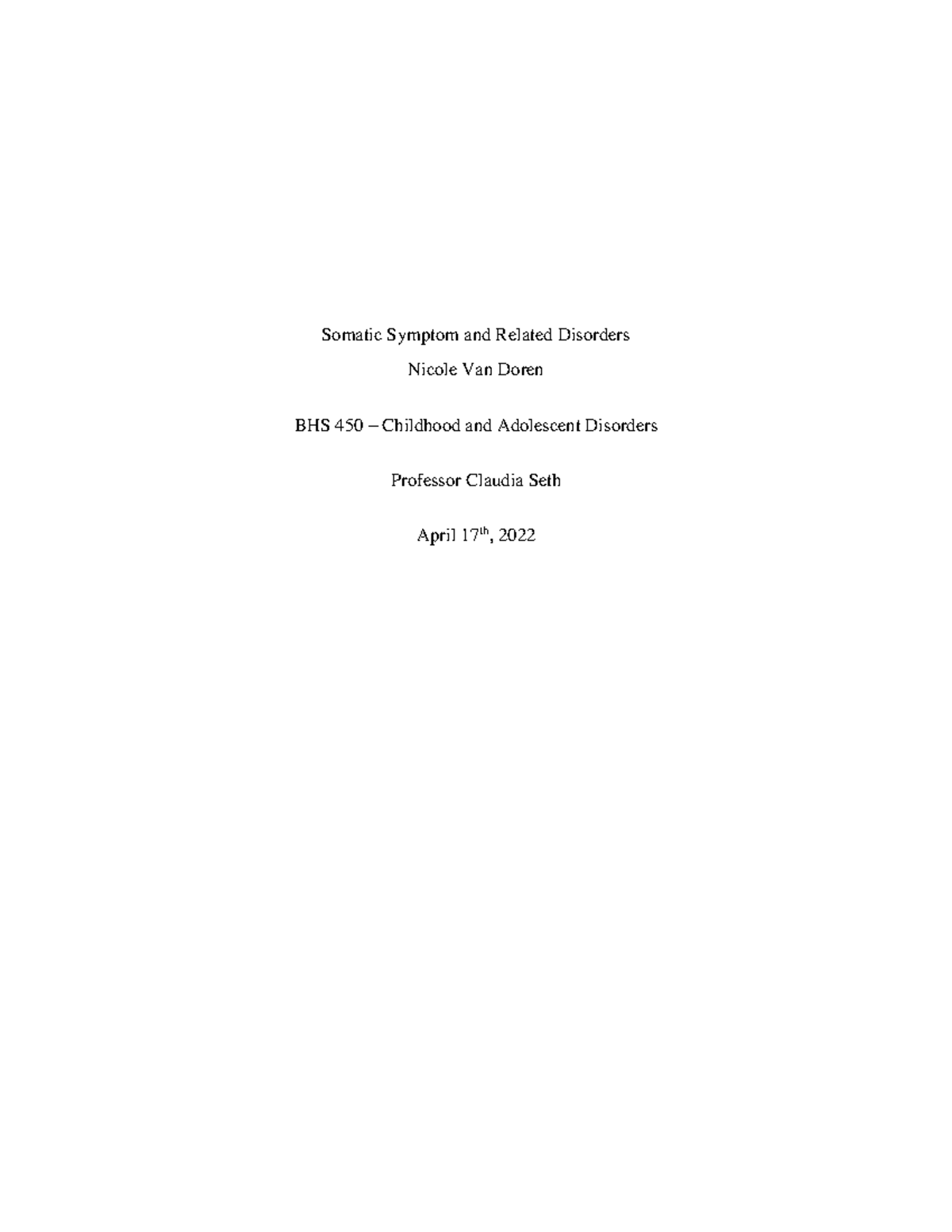 Somatic and Related - Somatic Symptom and Related Disorders Nicole Van ...