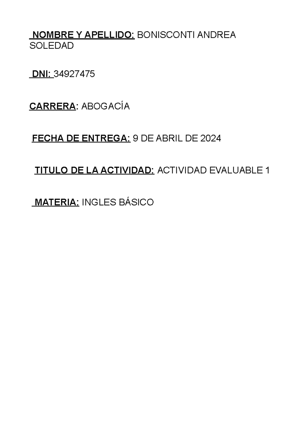Actividad 1 ingles basico - Inglés Básico - NOMBRE Y APELLIDO ...