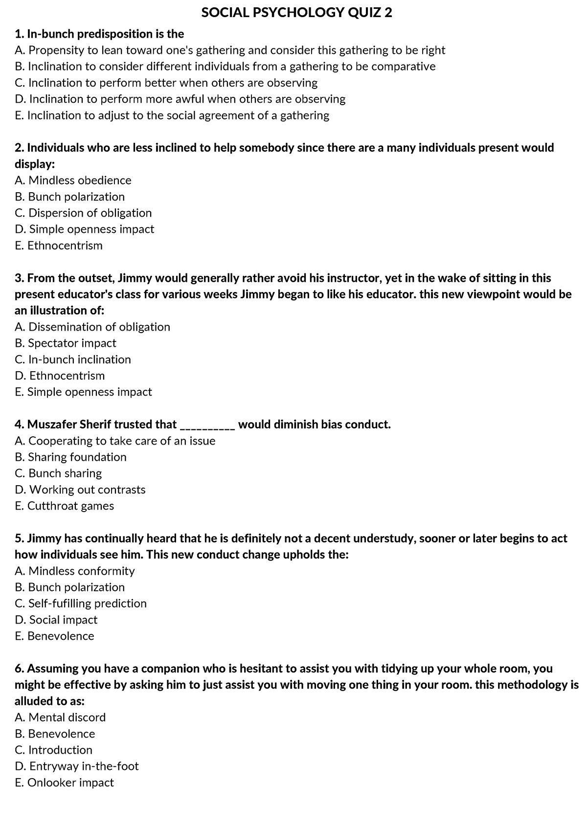 Practice Material 2 FOR Social Psychology - SOCIAL PSYCHOLOGY QUIZ 2 In ...