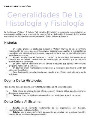 Generalidades Histologia - Generalidades De La Histología y Fisiología La  histología (“Histo”  - Studocu