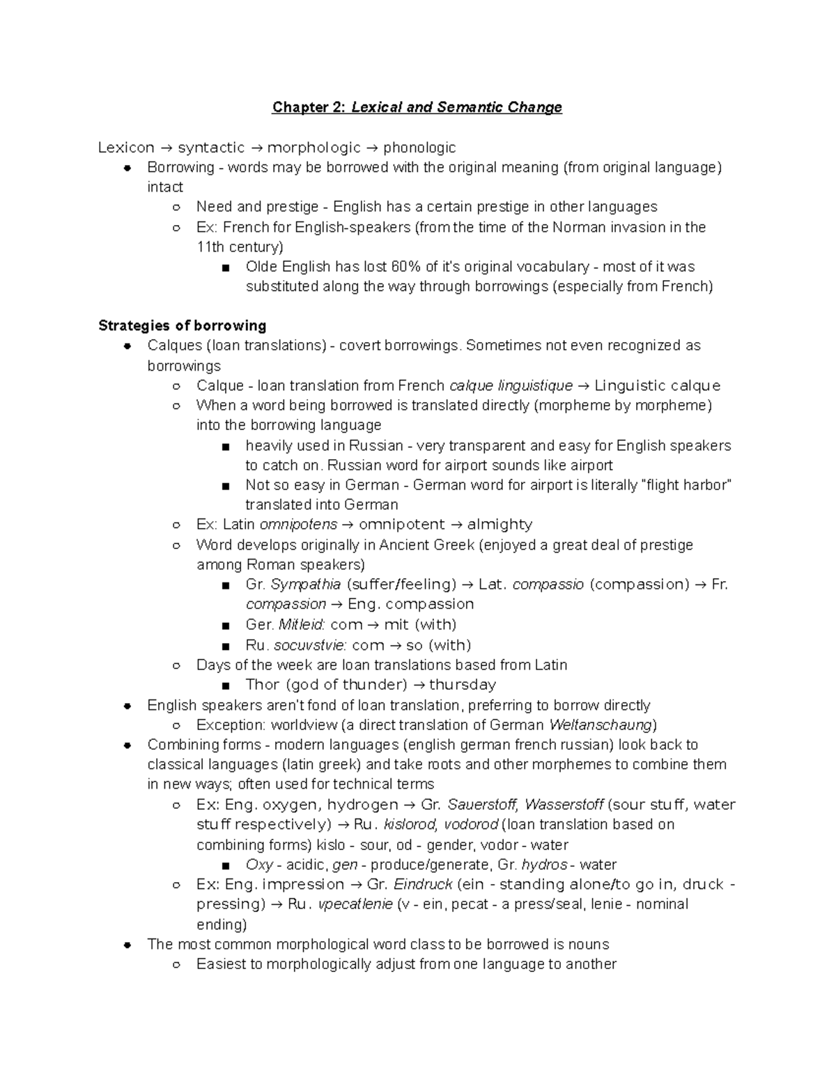 Chapter 2 Notes - Chapter 2: Lexical and Semantic Change Lexicon → ...