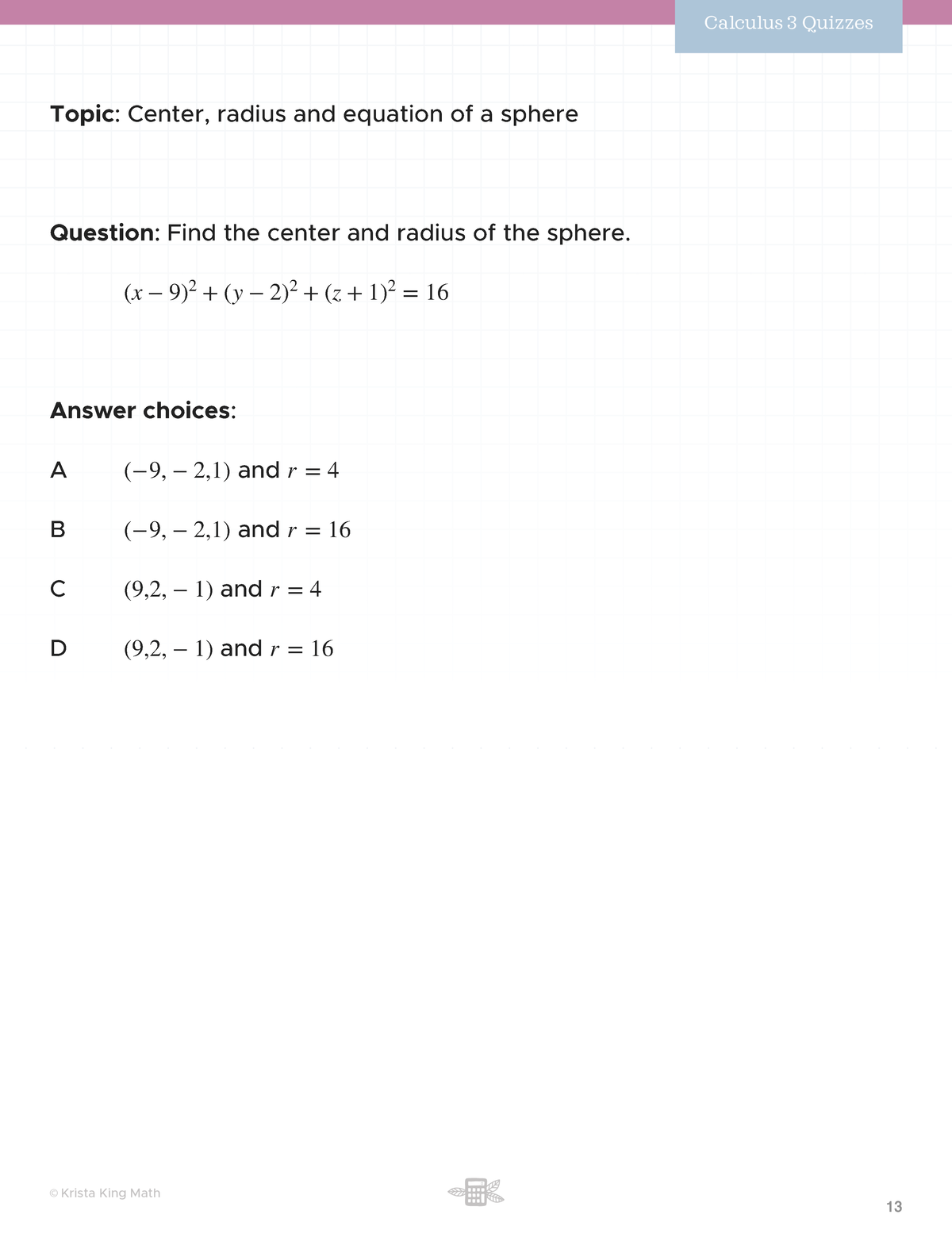 Exam 18 February 2017, questions and answers - Topic: Center, radius ...
