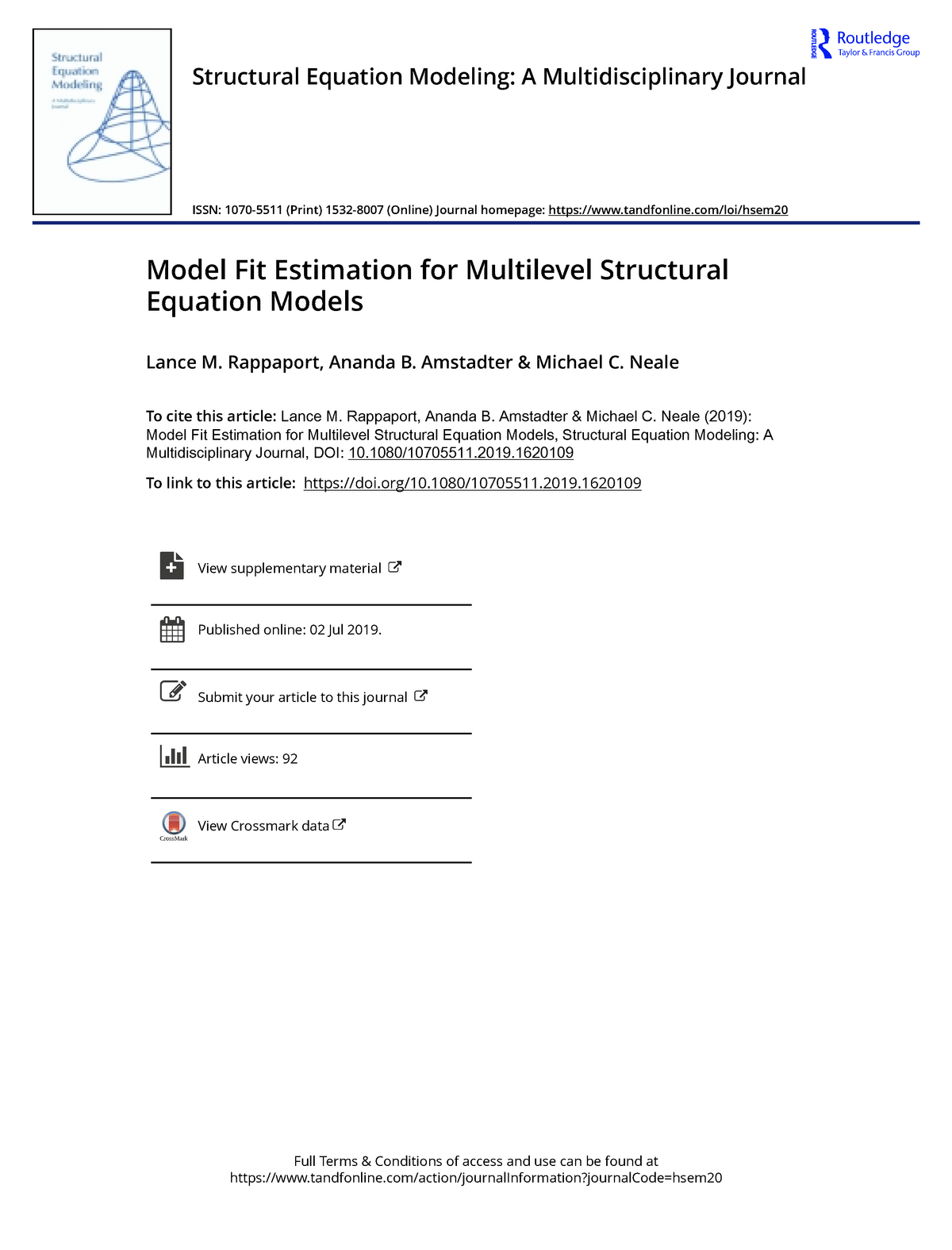 Model fit estimation for multilevel structural equation models 2020 ...