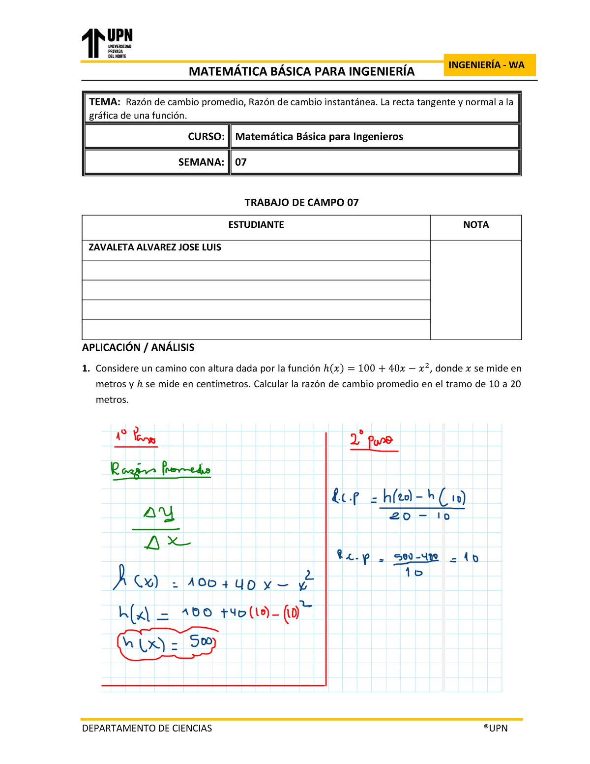 Trabajo DE Campo N7 - MATAMETICAS - MATEM¡TICA B¡SICA PARA INGENIERÕA ...