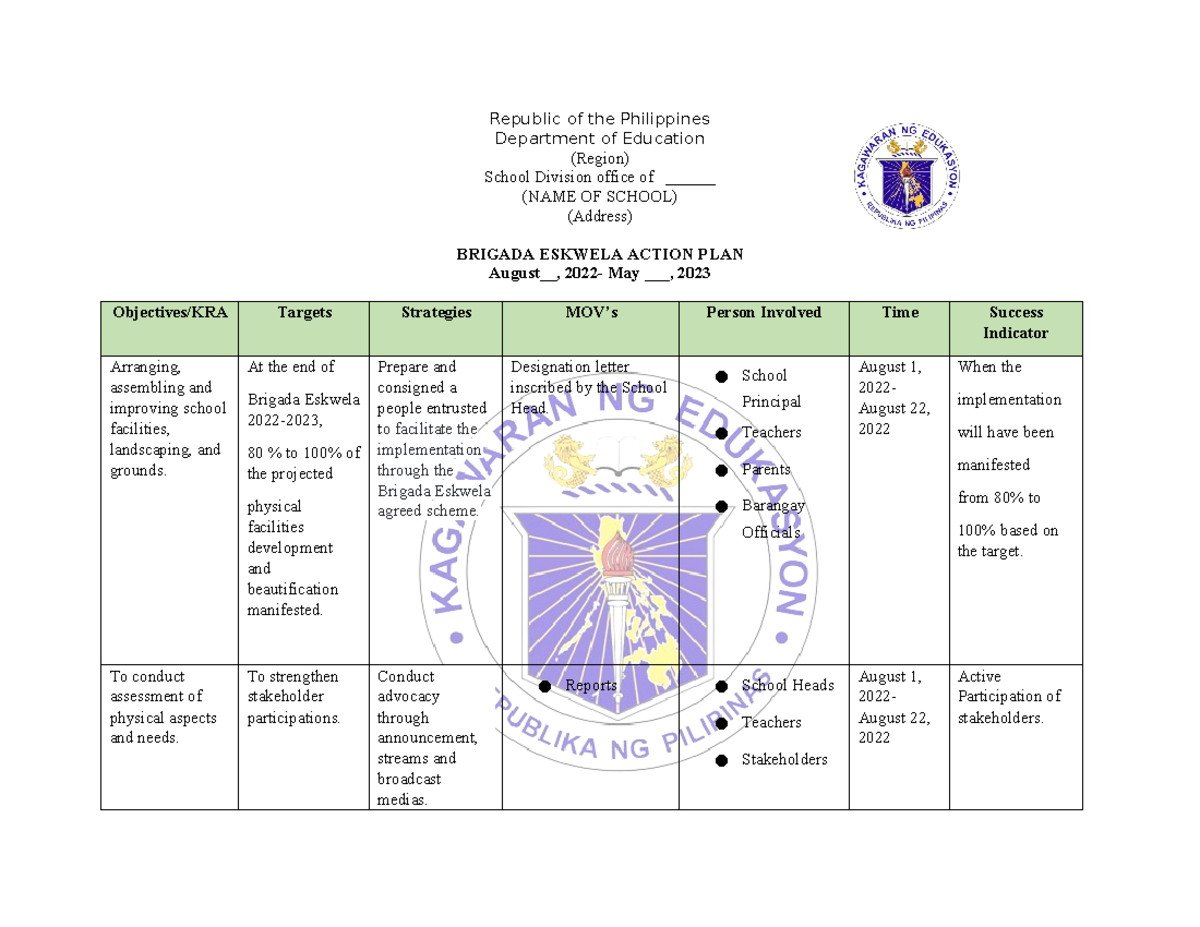 Brigada-Eskwela Action-Plan-2022-23 - Republic of the Philippines ...