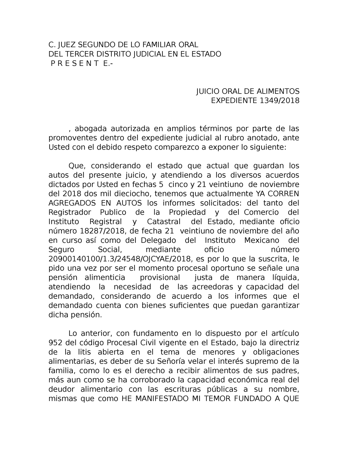 Señale Pension Provisional - C. JUEZ SEGUNDO DE LO FAMILIAR ORAL DEL ...