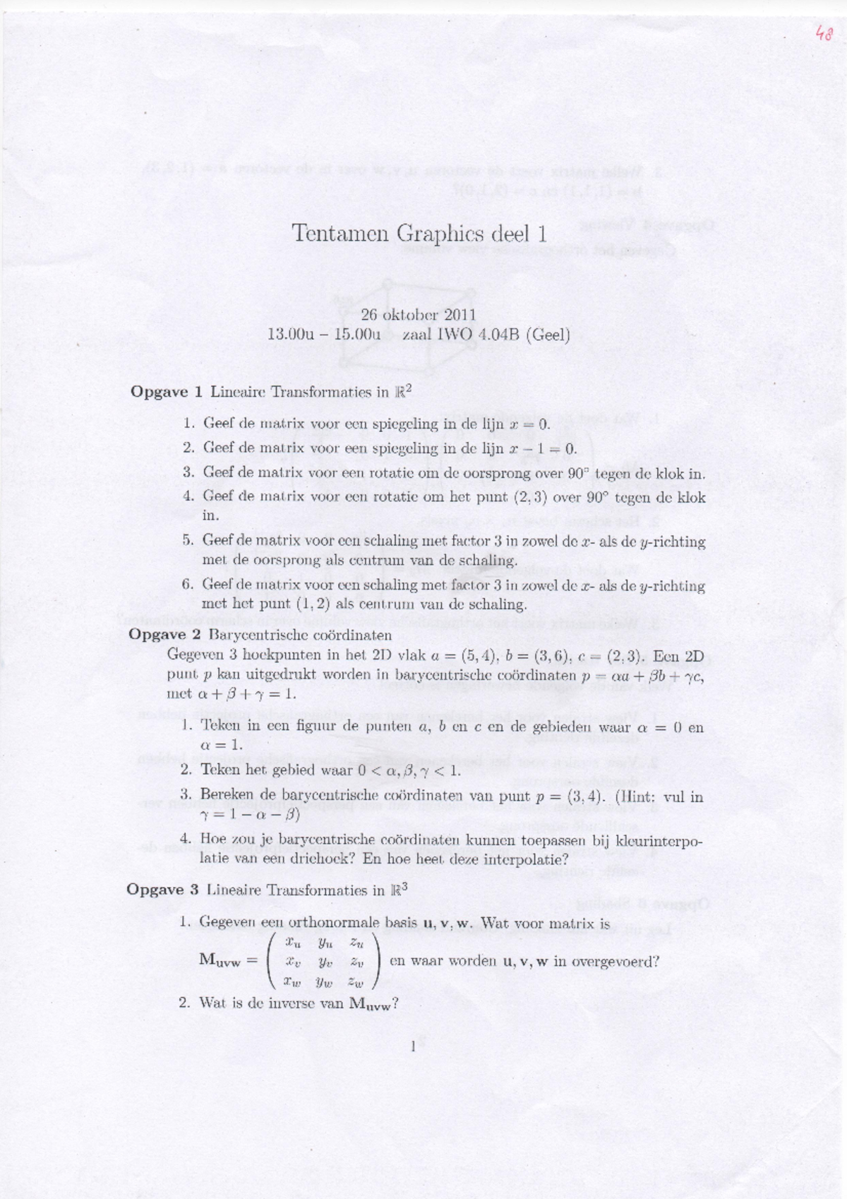 Tentamen 26 Oktober 11 Vragen Graphics En Game Technologie Studeersnel