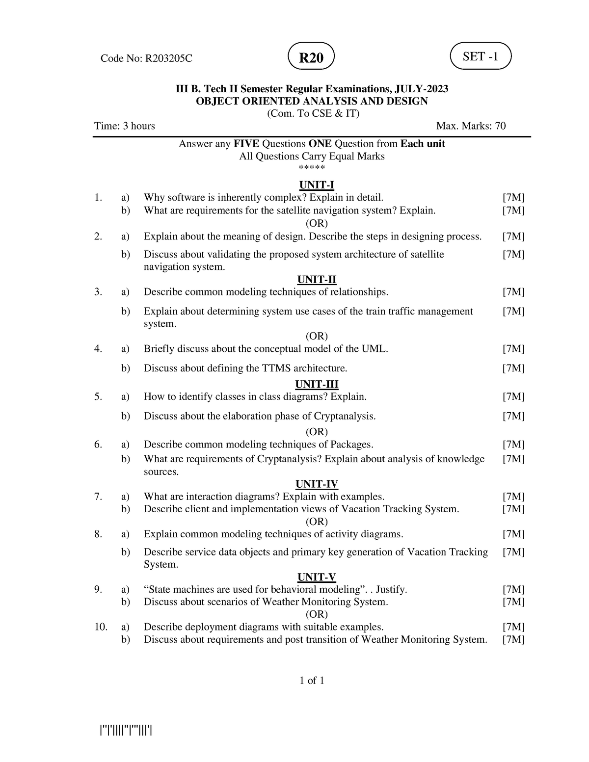 Object Oriented Analysis AND Design JULY 2023 - III B. Tech II Semester ...