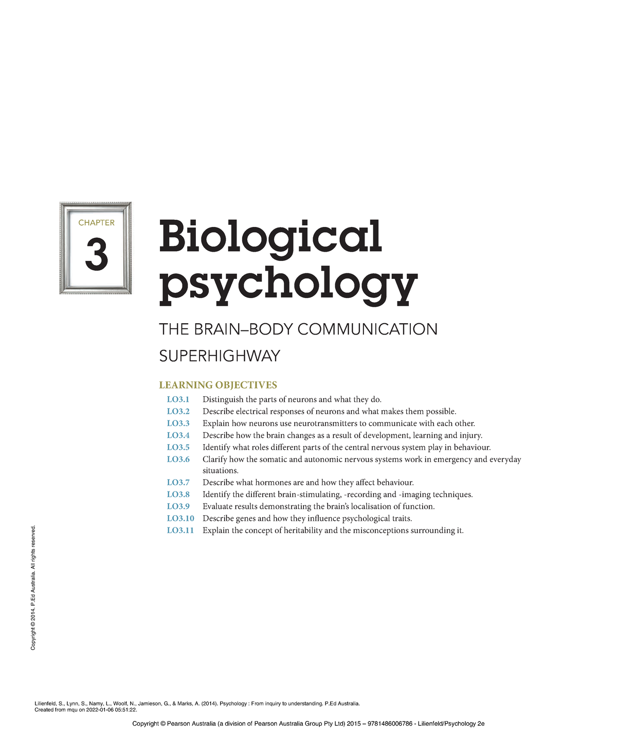 Psychology From Inquiry To Understanding - (Chapter 3 Biological ...