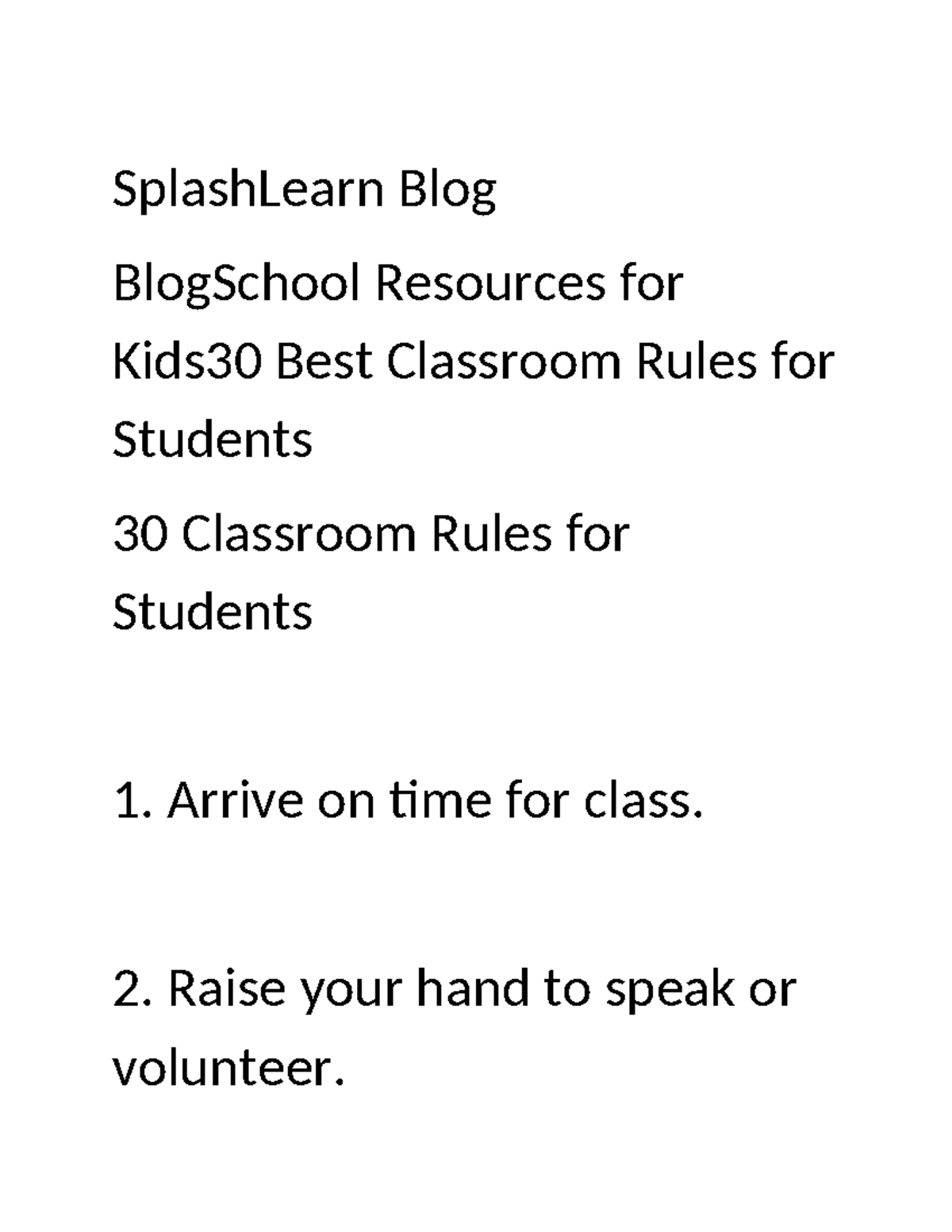 Class Rules Sample - SplashLearn Blog BlogSchool Resources for Kids30 ...