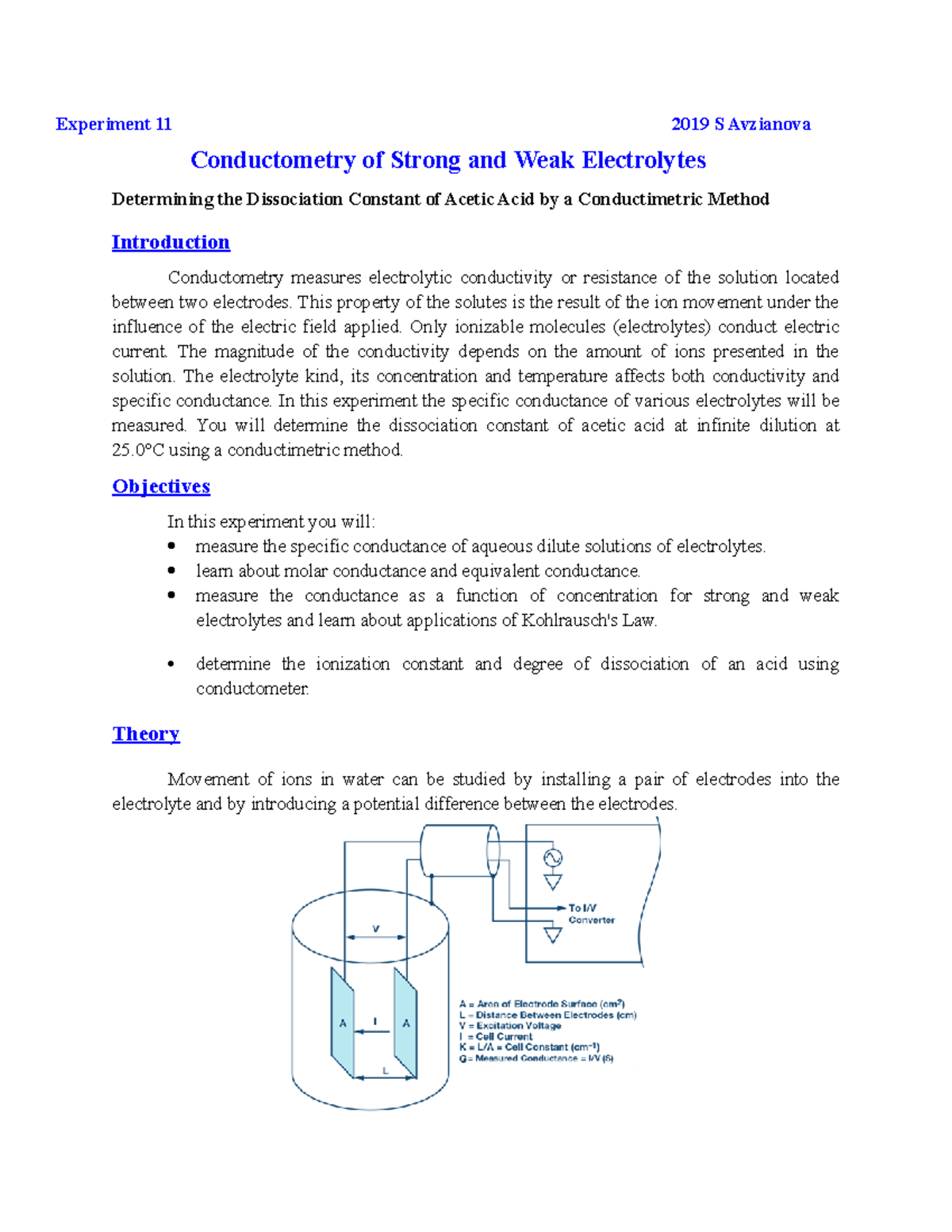 Exp11 Conductometry new Experiment 11 2019 SAvzianova Conductometry