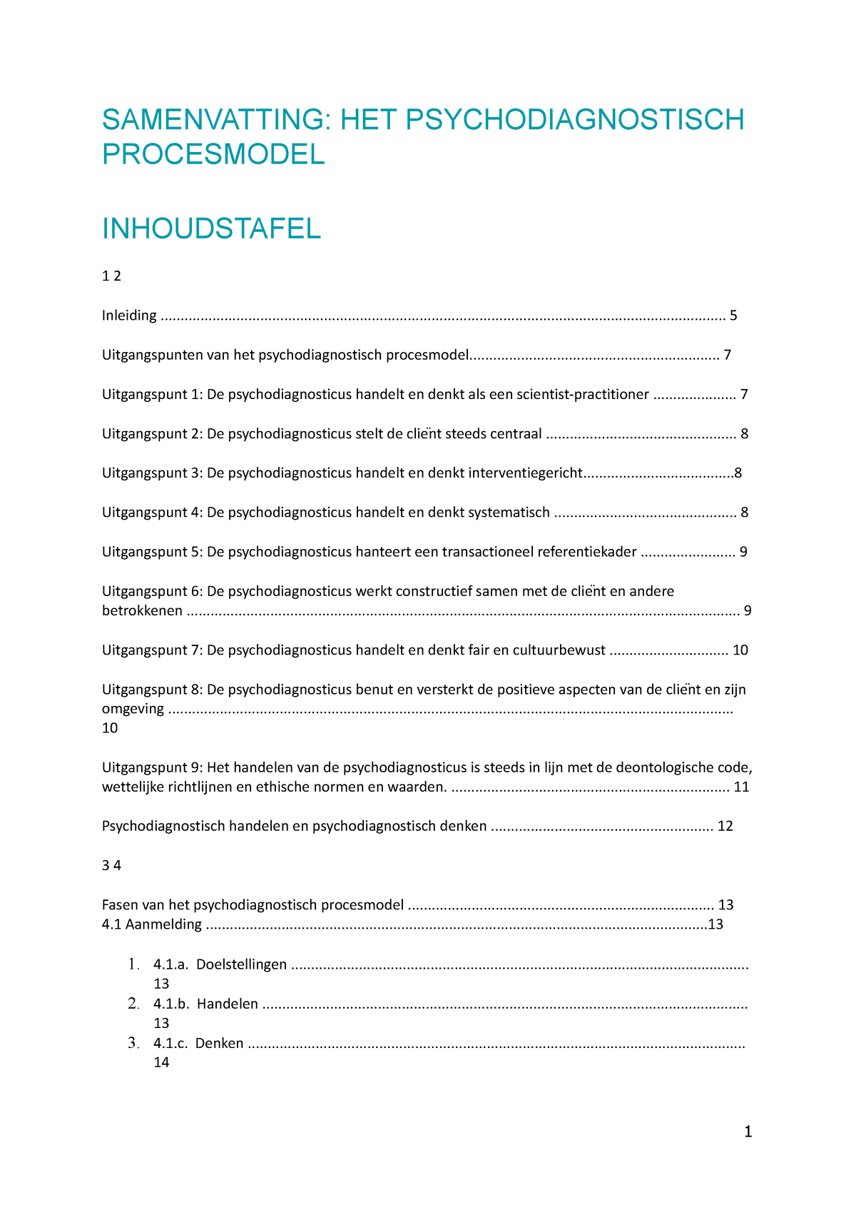 Samenvatting Psychodiagnostiek Procesmodel - SAMENVATTING: HET ...