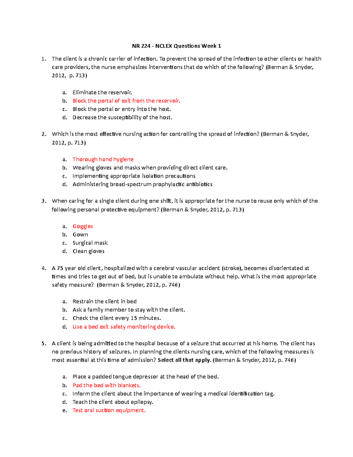 Nclex Practice Questions Week 1 - NR 224 - NCLEX Questions Week 1 The ...