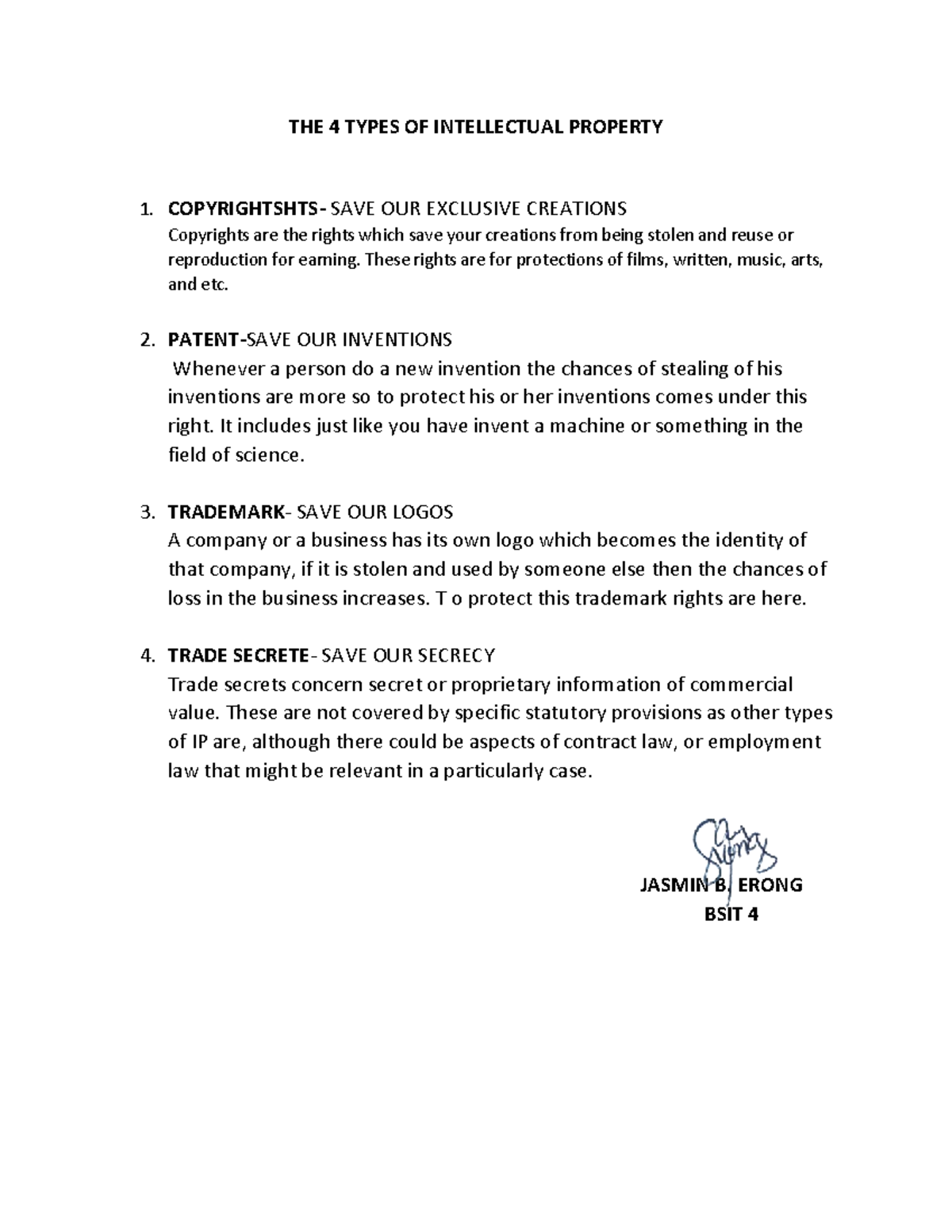 Intellectual Property - THE 4 TYPES OF INTELLECTUAL PROPERTY 1 ...