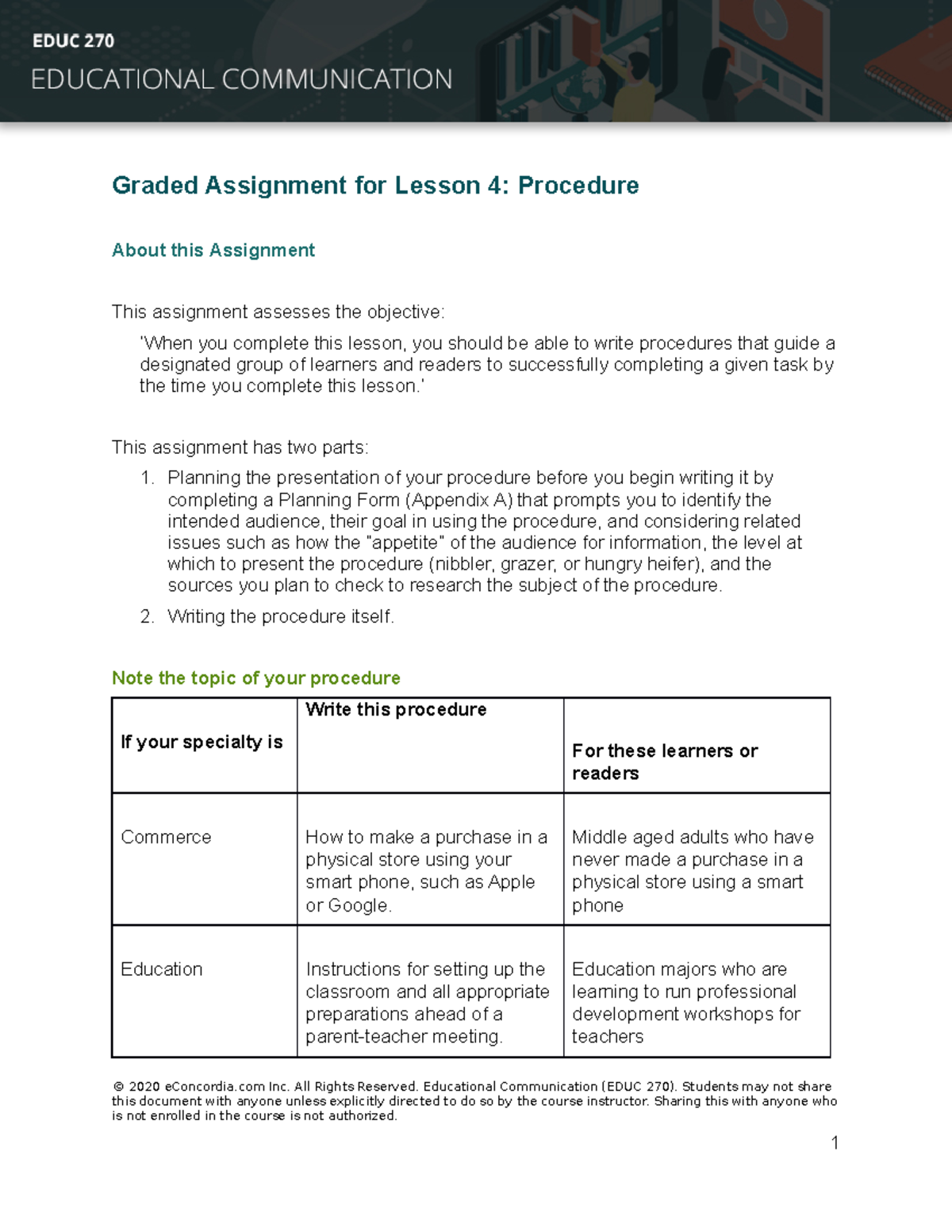 understanding procedures assignment