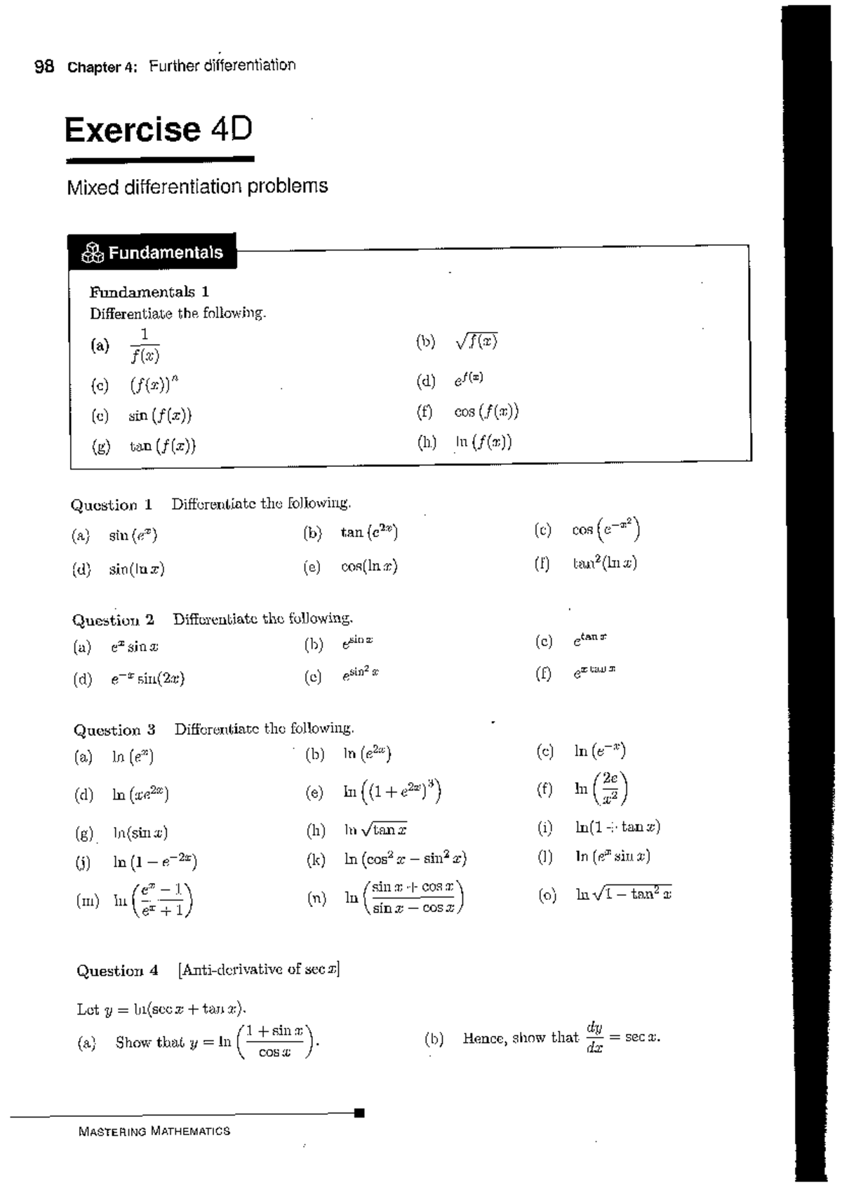 Mixed differentiation problems - Maths Advanced - Studocu