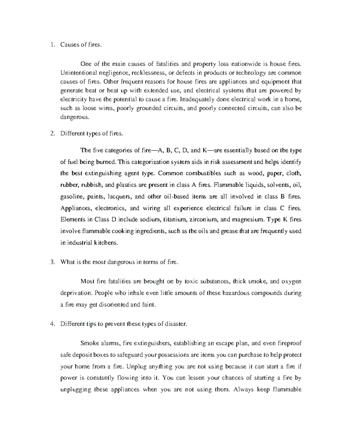 Assign Fire - fires - Causes of fires. One of the main causes of ...