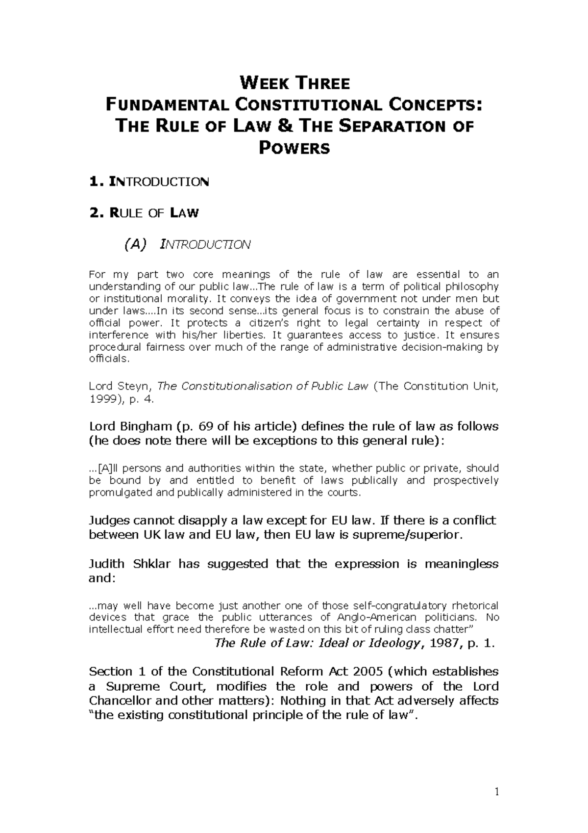 SH Week Three Fundamental Constitutional Concepts The Rule of Law ...