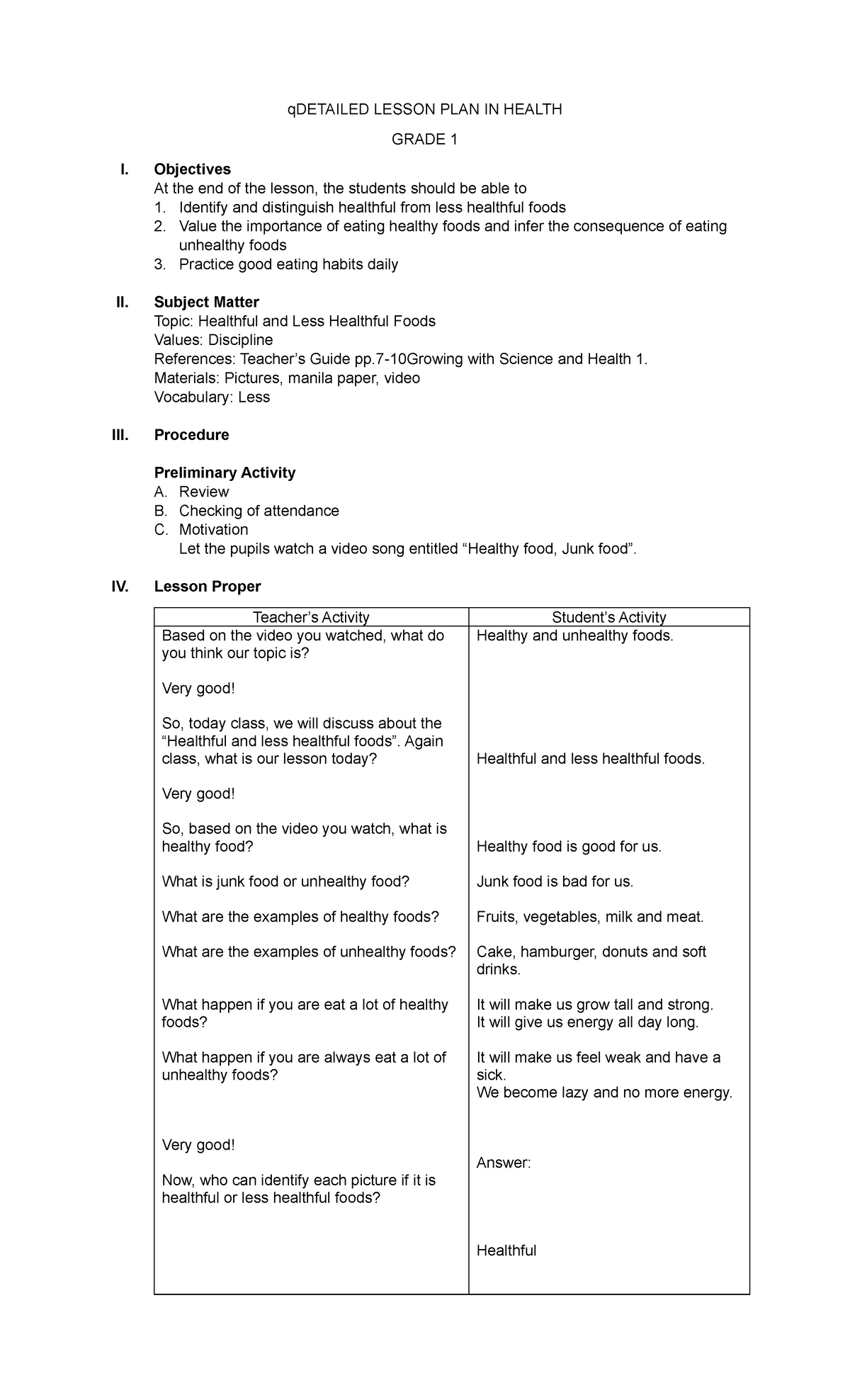 Detailed- Lesson-PLAN-IN- Health - qDETAILED LESSON PLAN IN HEALTH ...