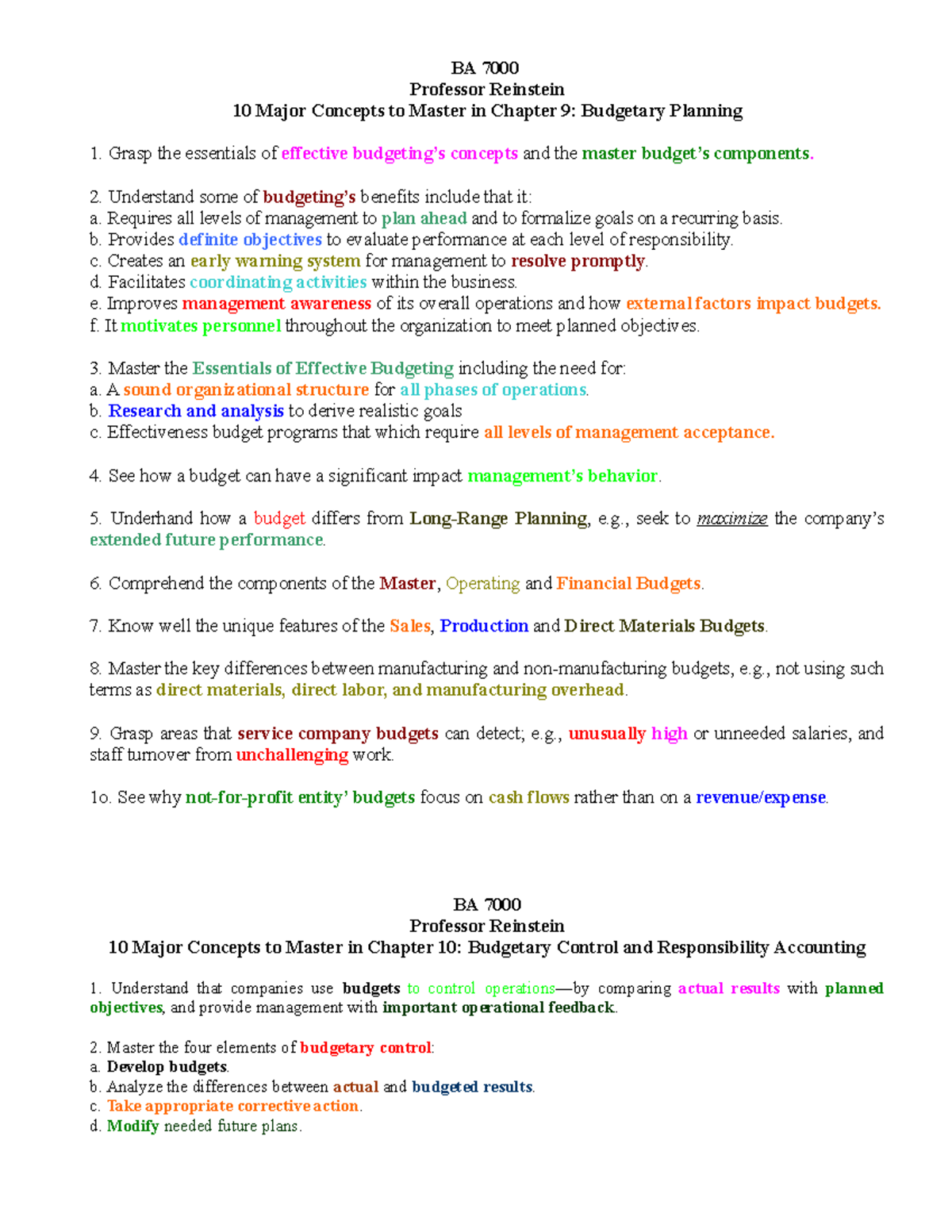 Final Exam Study Sheet - Professors Notes - BA 7000 Professor Reinstein ...