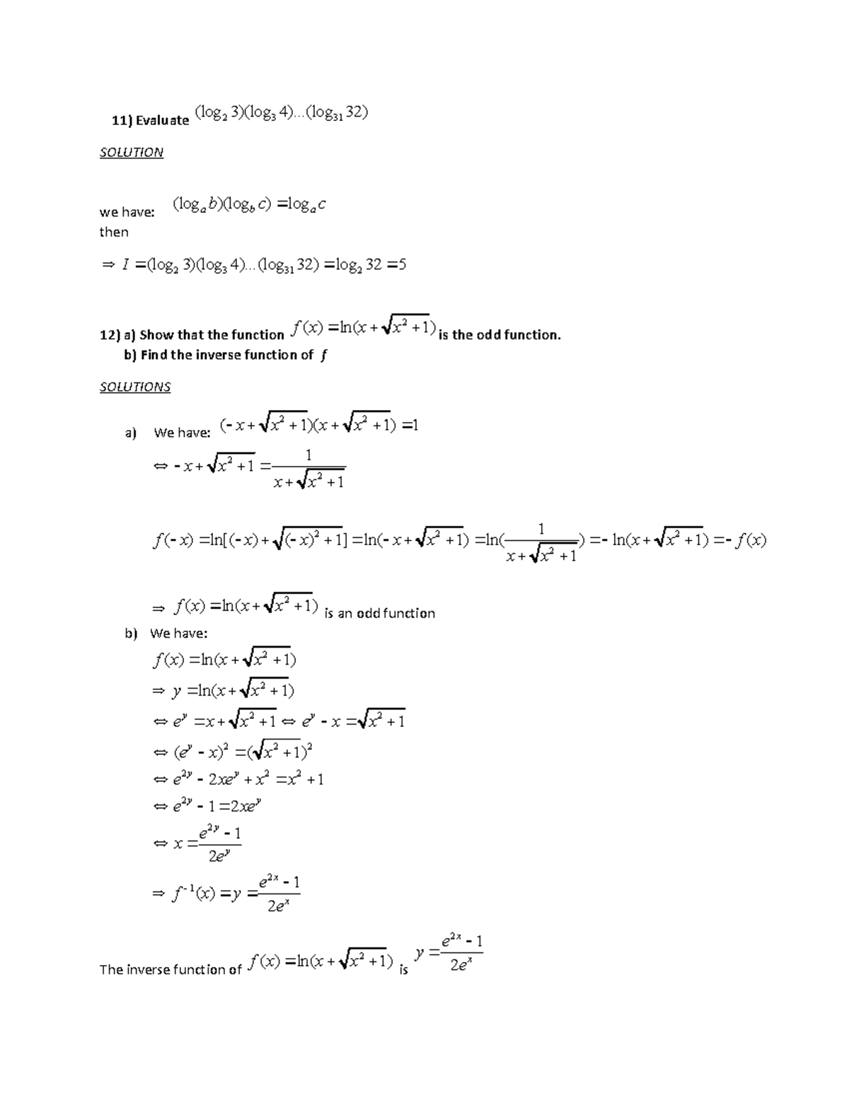 BTL câu11-15 - BTL - 11) Evaluate 2 3 31 (log 3)(log 4)...(log 32 ...