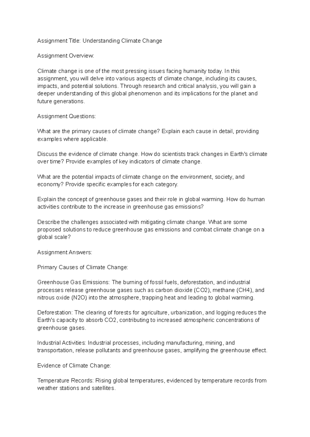 Assignment Title Understanding Climate Change - Assignment Title ...