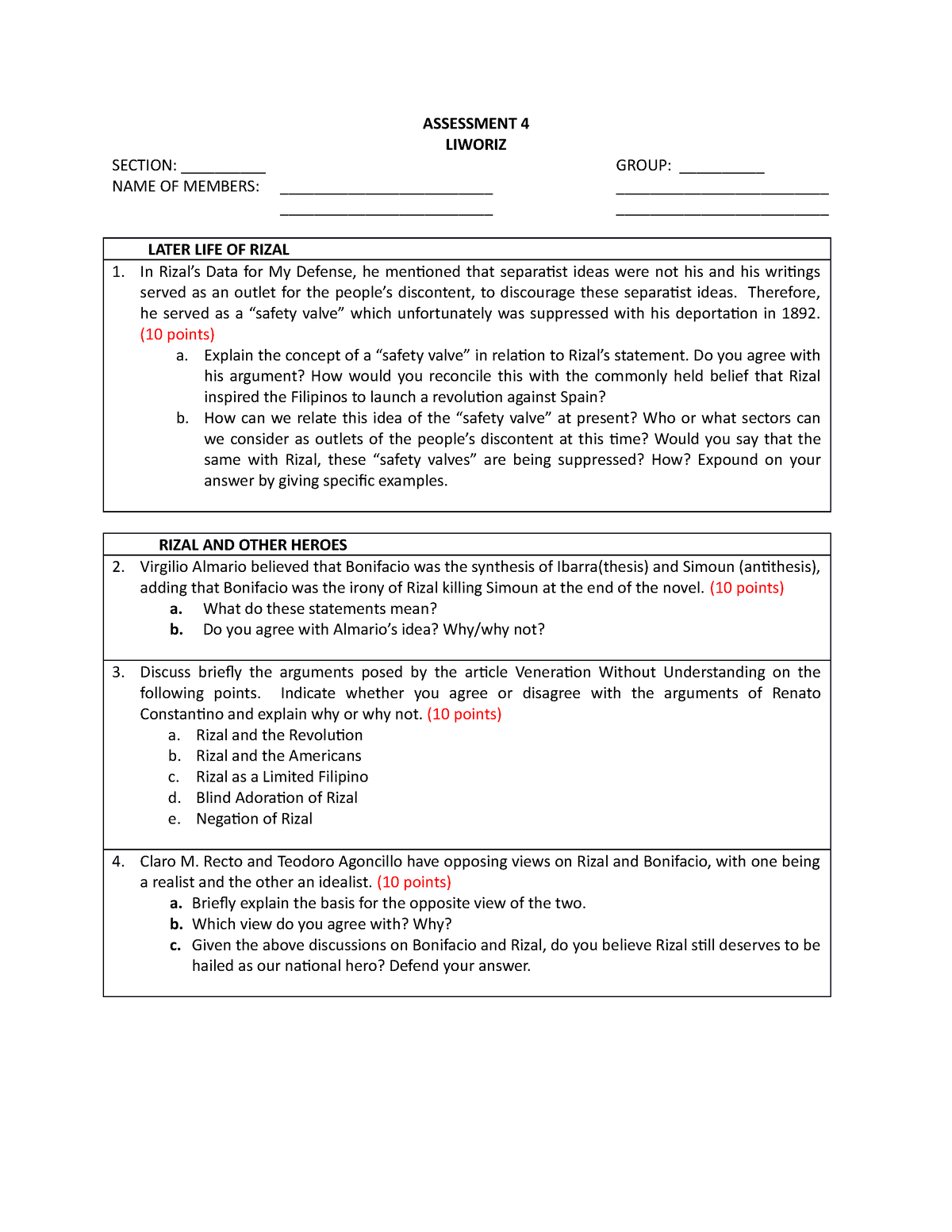 Assessment 4 - ASSESSMENT 4 LIWORIZ SECTION: __________ GROUP ...