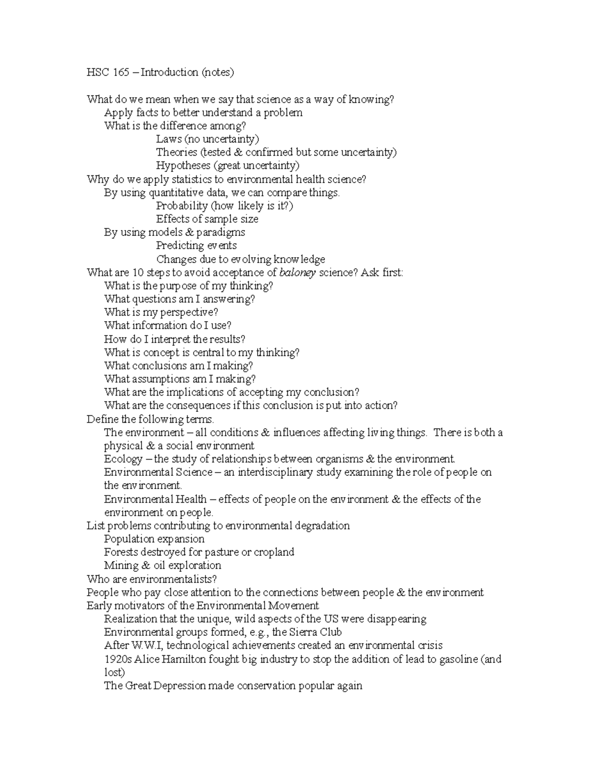 HSC156 SP2021 Intro notes - HSC 165 – Introduction (notes) What do we ...