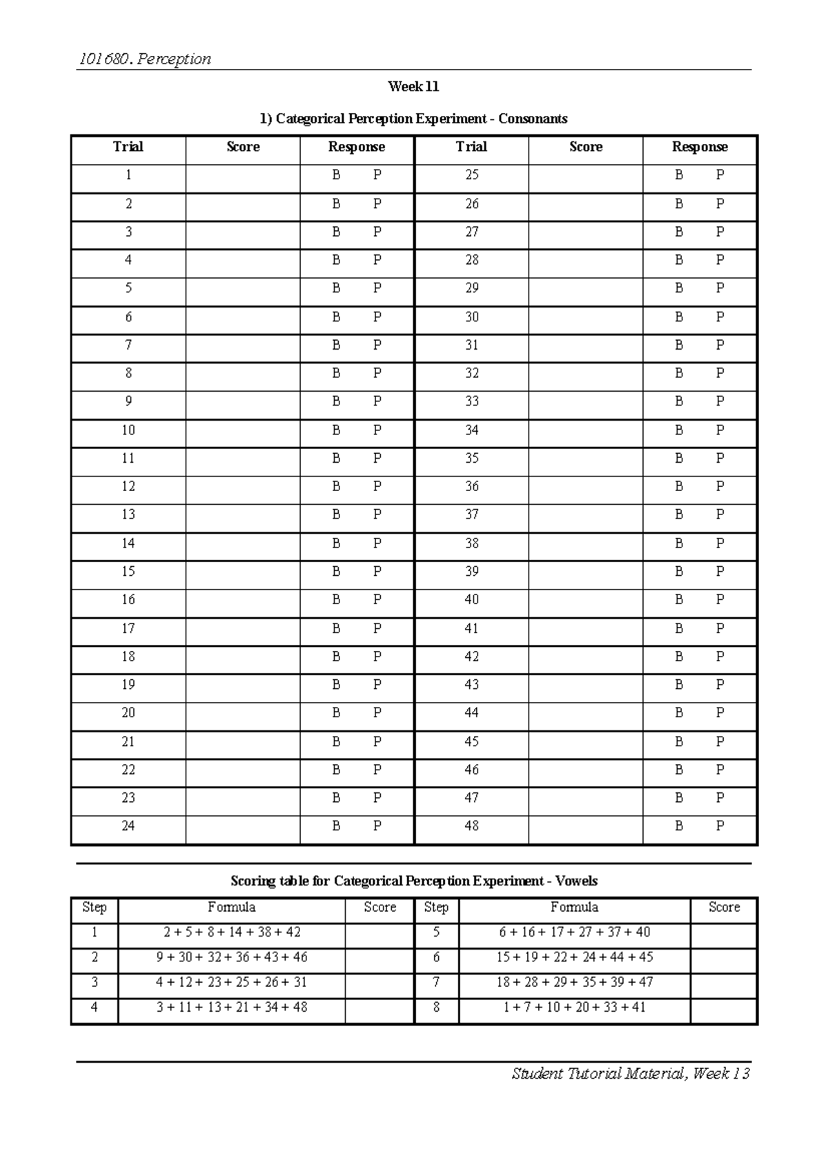 Week 11 Speech Perception Student Handout - 101680. Perception Student ...