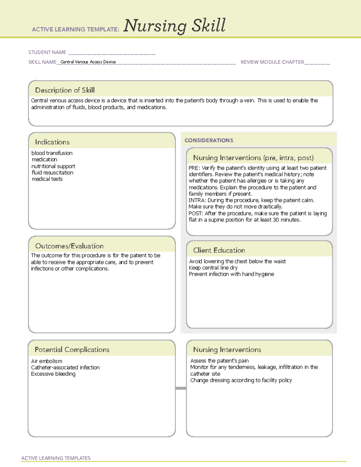 Nursing Skill CVAD - 25219 - STC - Studocu