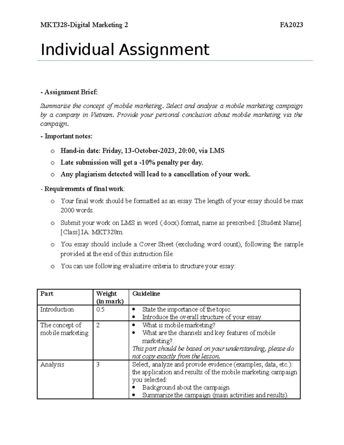 MKT328m-Individual Assignment - FA23 - Individual Assignment Assignment ...