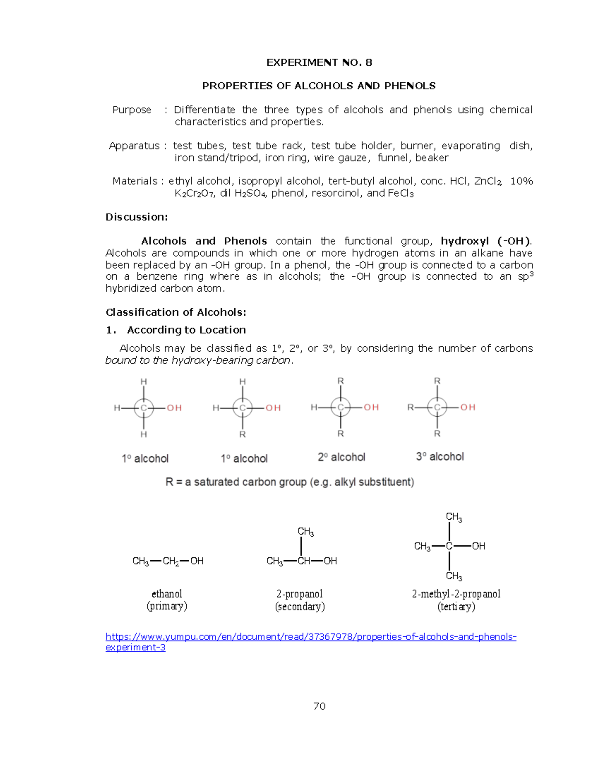 AVCL 7A Lab Guide Alcohols and Phenols pp CH 3 CH 2 OH CH 3 CH OH CH