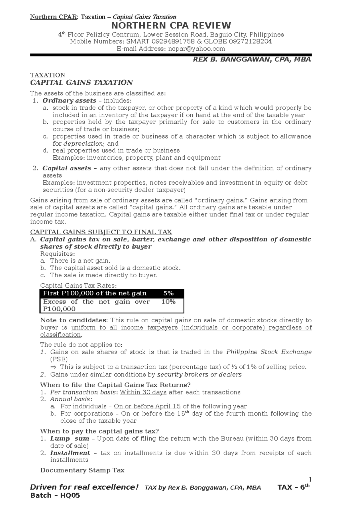 Chapter 6 income tax by banggawan - NORTHERN CPA REVIEW 4 th Floor ...