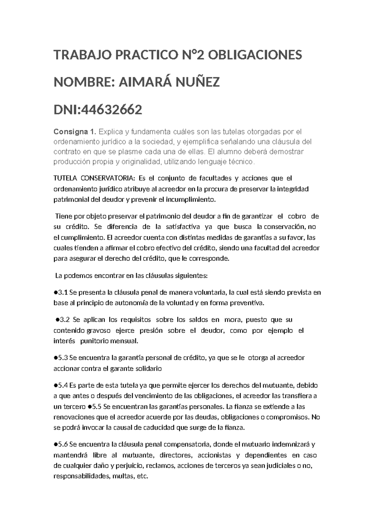 Trabajo Practico N 2 Obligaciones Trabajo Practico N°2 Obligaciones Nombre AimarÁ NuÑez Dni 7214