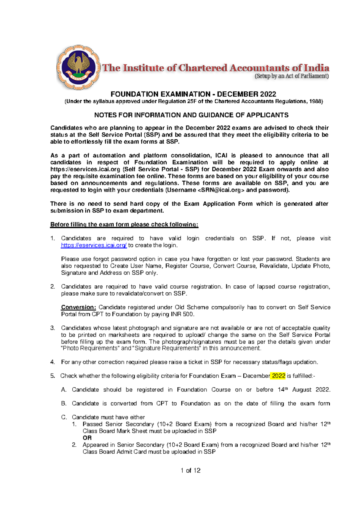 Foundation Guideline Notes FOUNDATION EXAMINATION DECEMBER 2022