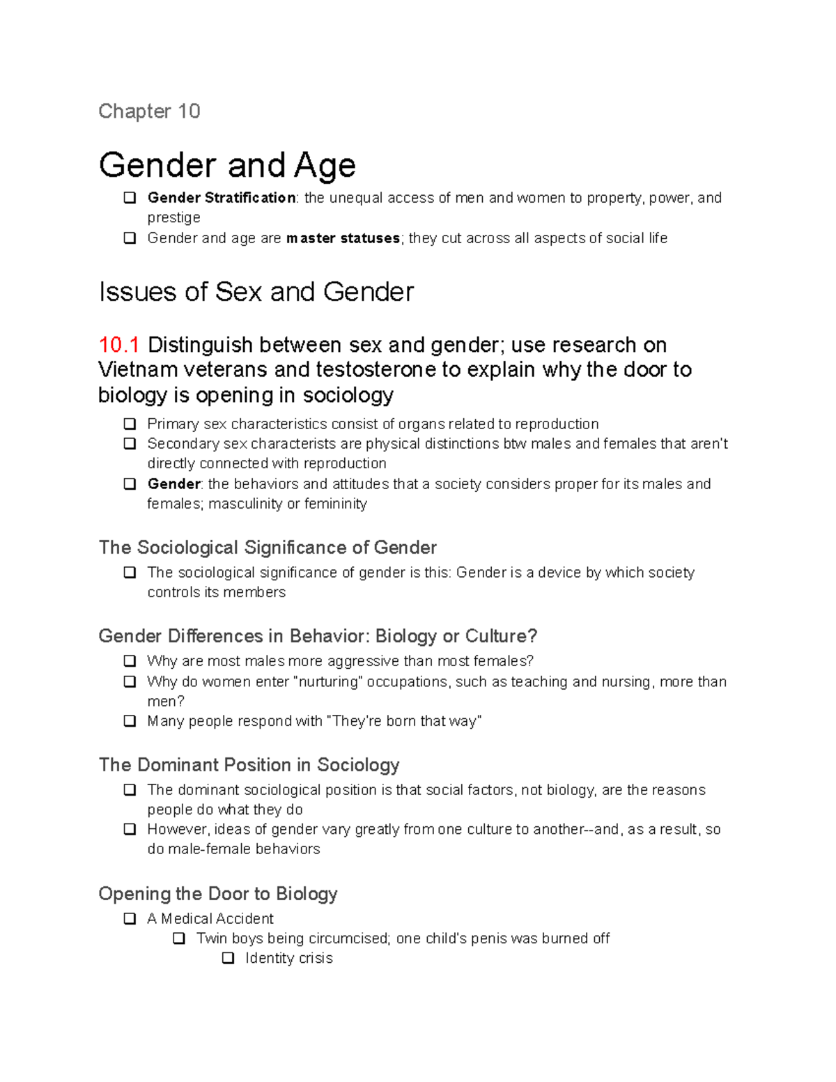 Sociology Chapter 10 Notes Chapter 10 Gender And Age Gender Stratification The Unequal Access 2283