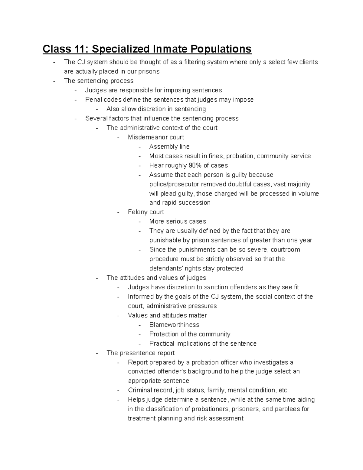 Class 11 Specialized Inmate Populations - Class 11: Specialized Inmate ...