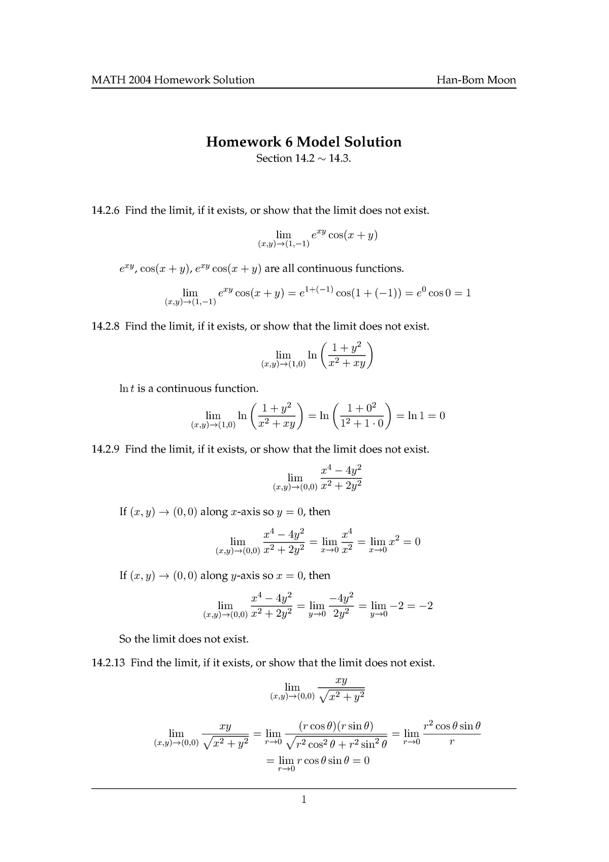 Homework Solution 6 Homework 6 Model Solution Section 14 2 14 3 14 2 6 Find The Limit If It Studocu