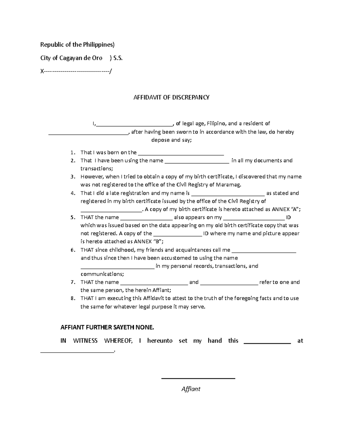 Discrepancy in Birth Name - Late registration - Republic of the ...