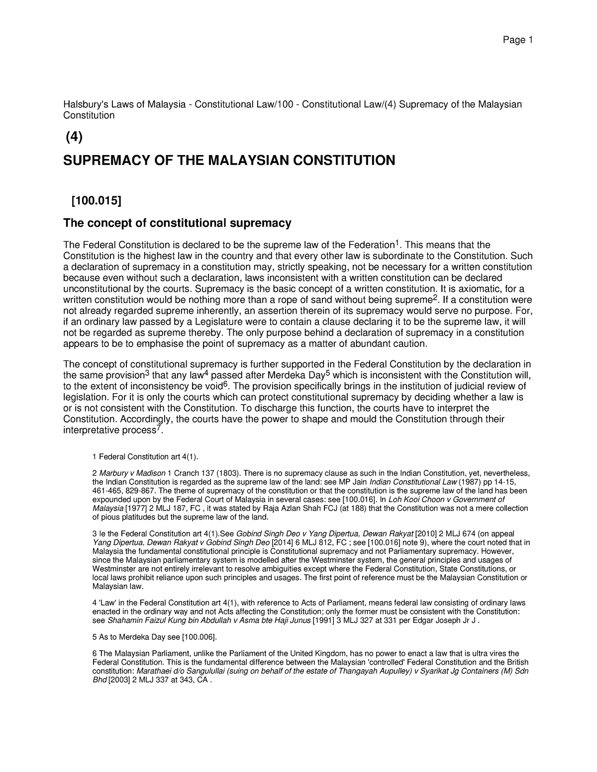 Highlighted - Halsbury - (4) Supremacy Of The Malaysian Constitution ...