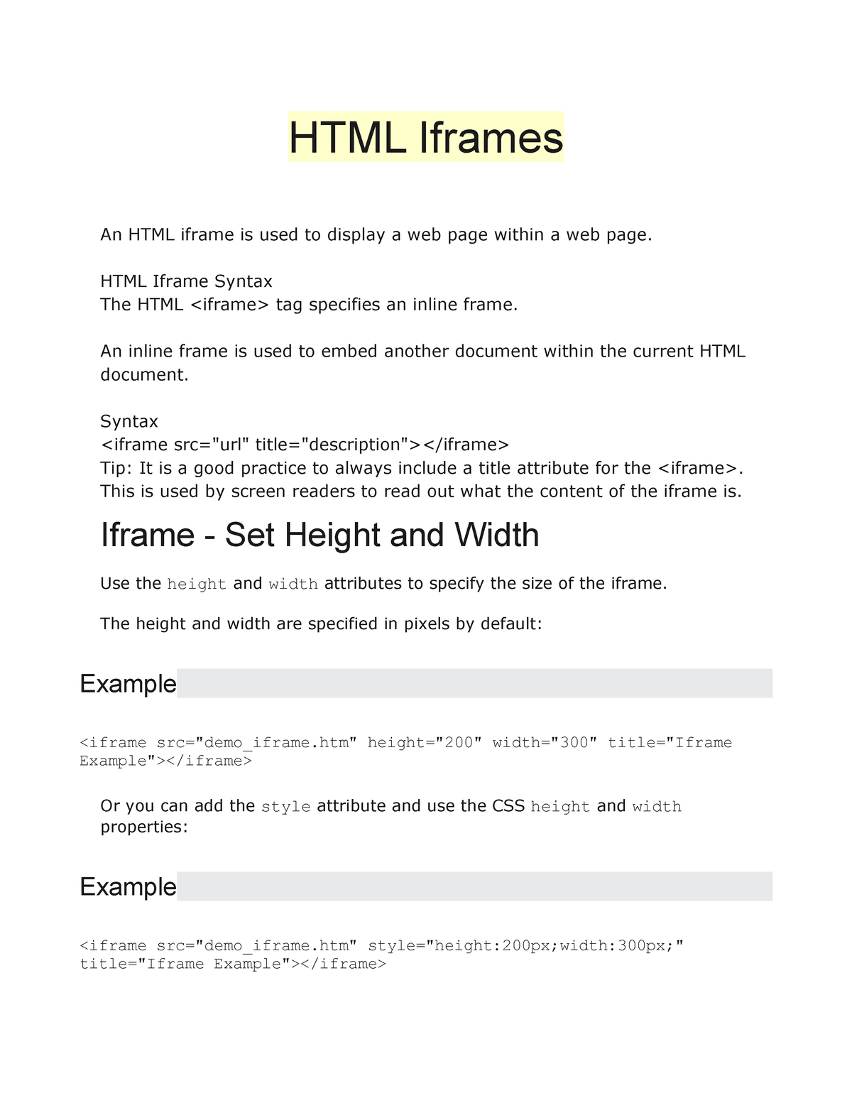 html iframe code not displaying