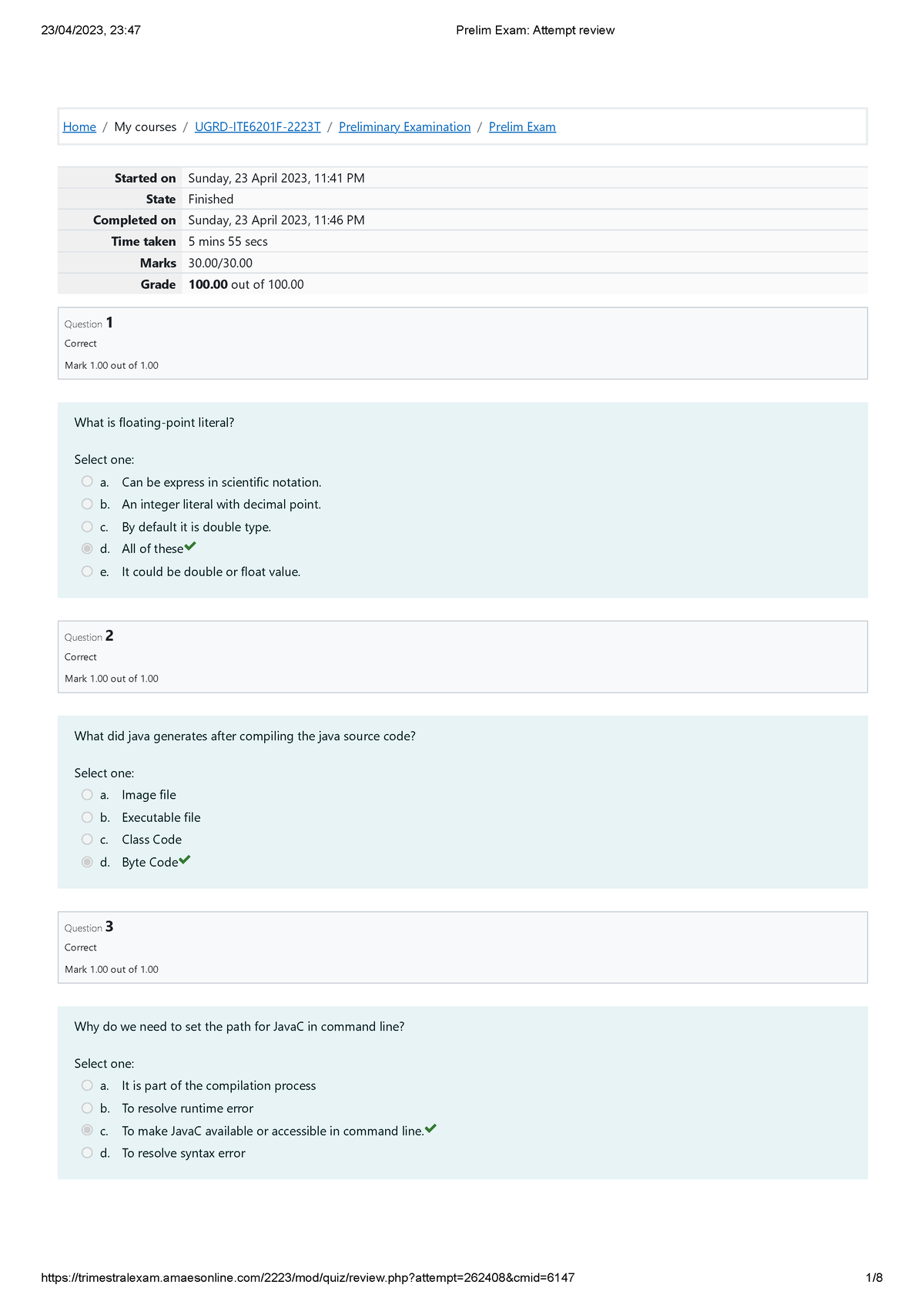 Prelim Exam Attempt 2 Review - Home / My Courses / UGRD-ITE6201F-2223T ...