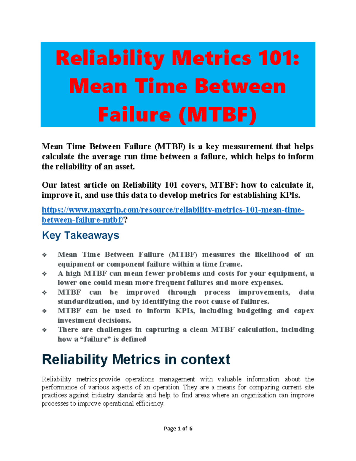 Mean Time Between Failure MTBF - Reliability Metrics 101: Mean Time ...