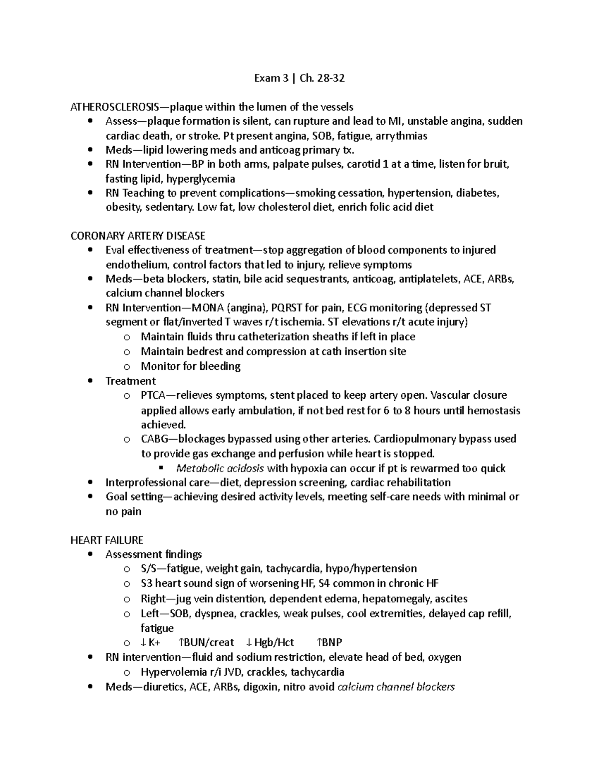 MS II Exam 3 Study Guide - Exam 3 | Ch. 28- ATHEROSCLEROSIS—plaque ...