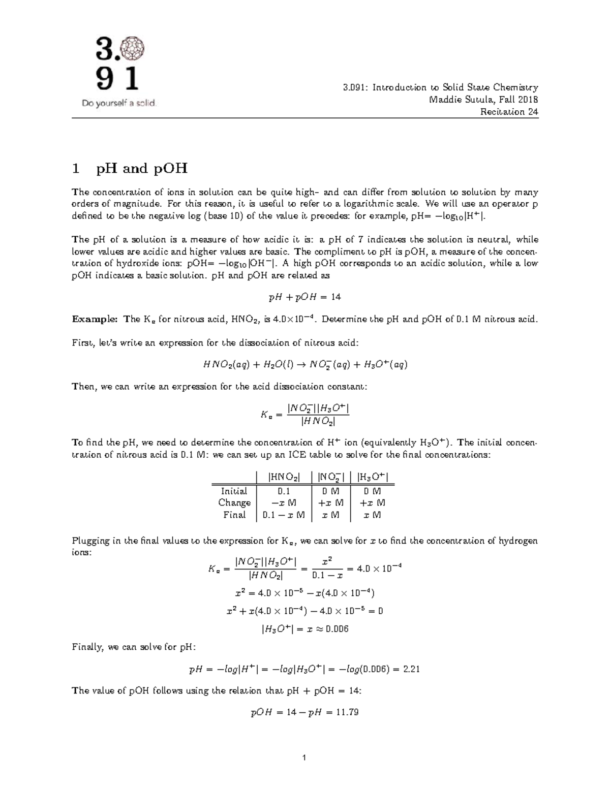 ph and Poh, pka and pkb - 1 3: Introduction to Solid State Chemistry ...