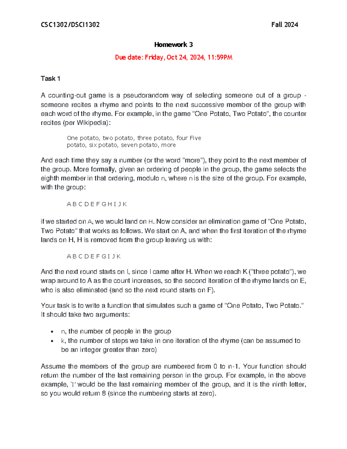 Homework 3 - hw3 - CSC1302/DSCI1302 Fall 2024 Homework 3 Due date ...