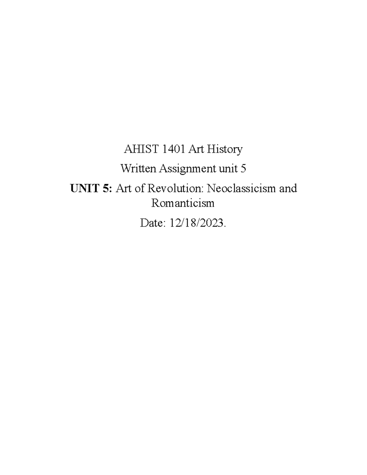 AHIST 1401 Art History WA UNIT 5 - AHIST 1401 Art History Written ...