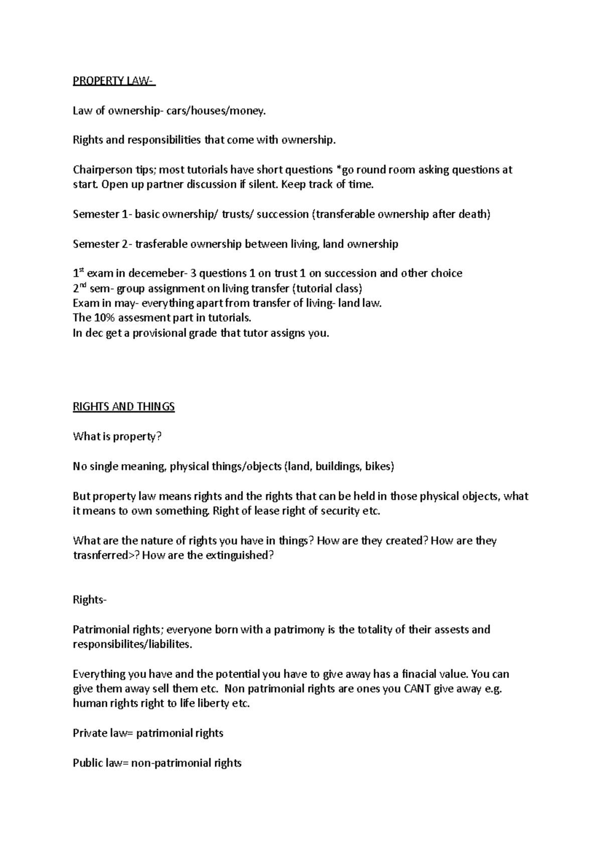 Property LAW - PROPERTY LAW- Law of ownership- cars/houses/money ...