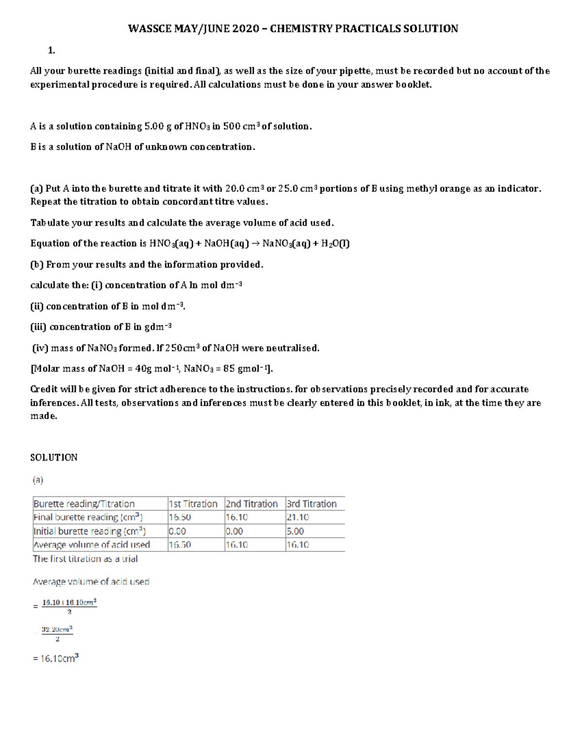 2020 Wassce Chemistry Practicals Solution - WASSCE MAY/JUNE 20 20 ...
