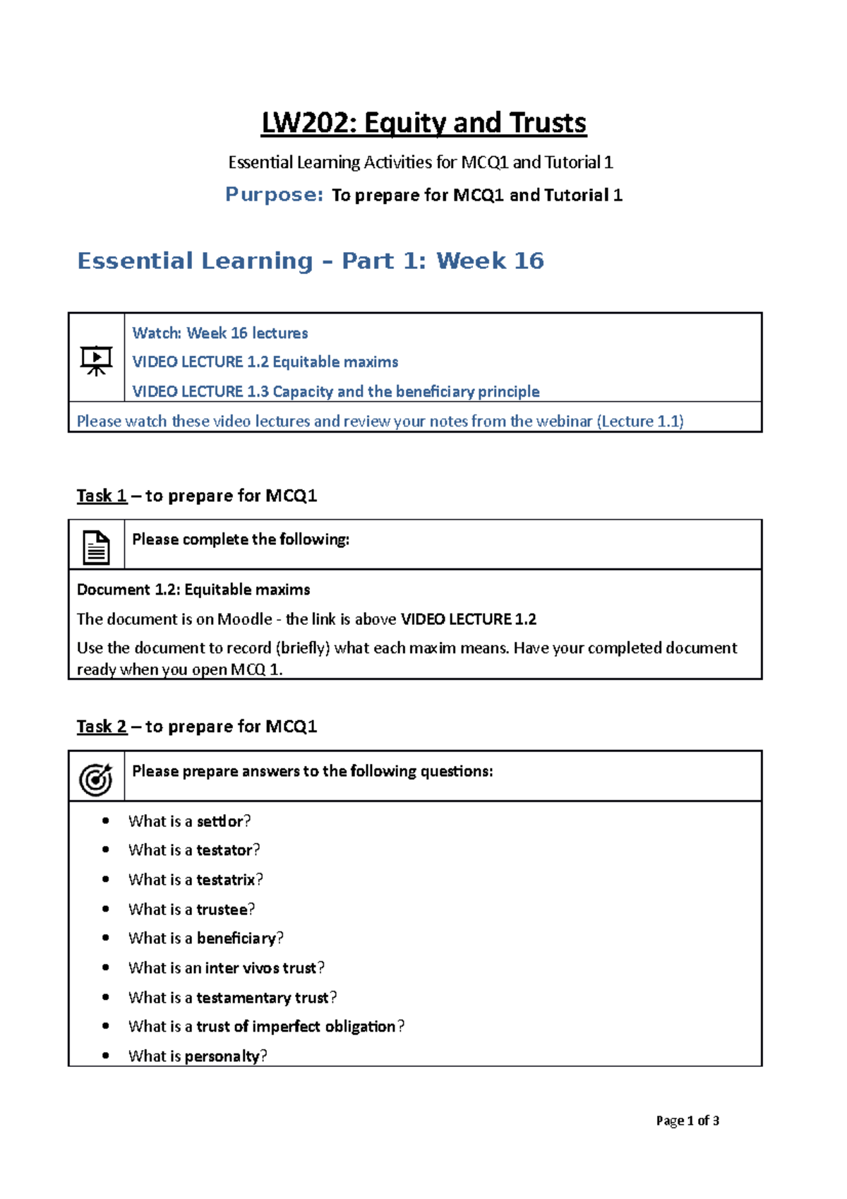 LW202 Learning Activities Document - MCQ1 Tutorial 1 - 2022 - LW202 ...